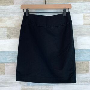 Banana Republic Pencil Skirt Solid Black Slit Unlined Cotton Stretch Womens 0